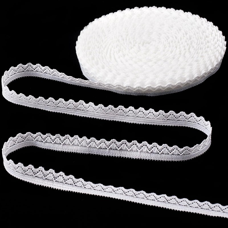 Deozu 5 Yards White Lace Trim, Vintage Crocheted Lace Ribbons, Embroidery Scalloped Edge Laces for DIY Crafts, Bouquet, Sewing, Wedding, Wrapping, Decoration (0.39" Wide) - Image 1